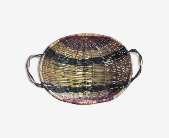 Ancienne panière à fruits en osier naturel, noir et rouge