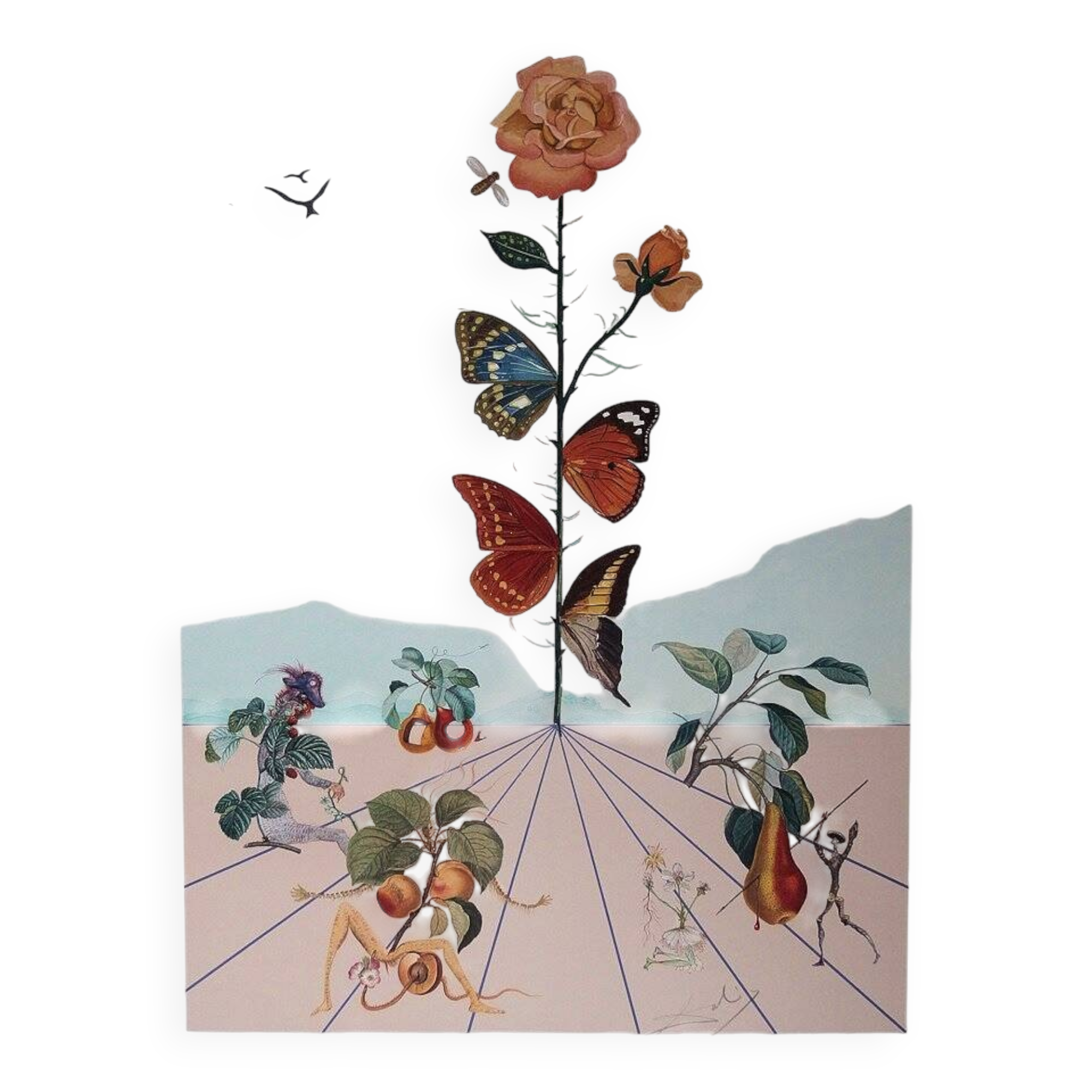 Salvador Dali: Flordali II, The Butterfly Rose - Original signed lithograph