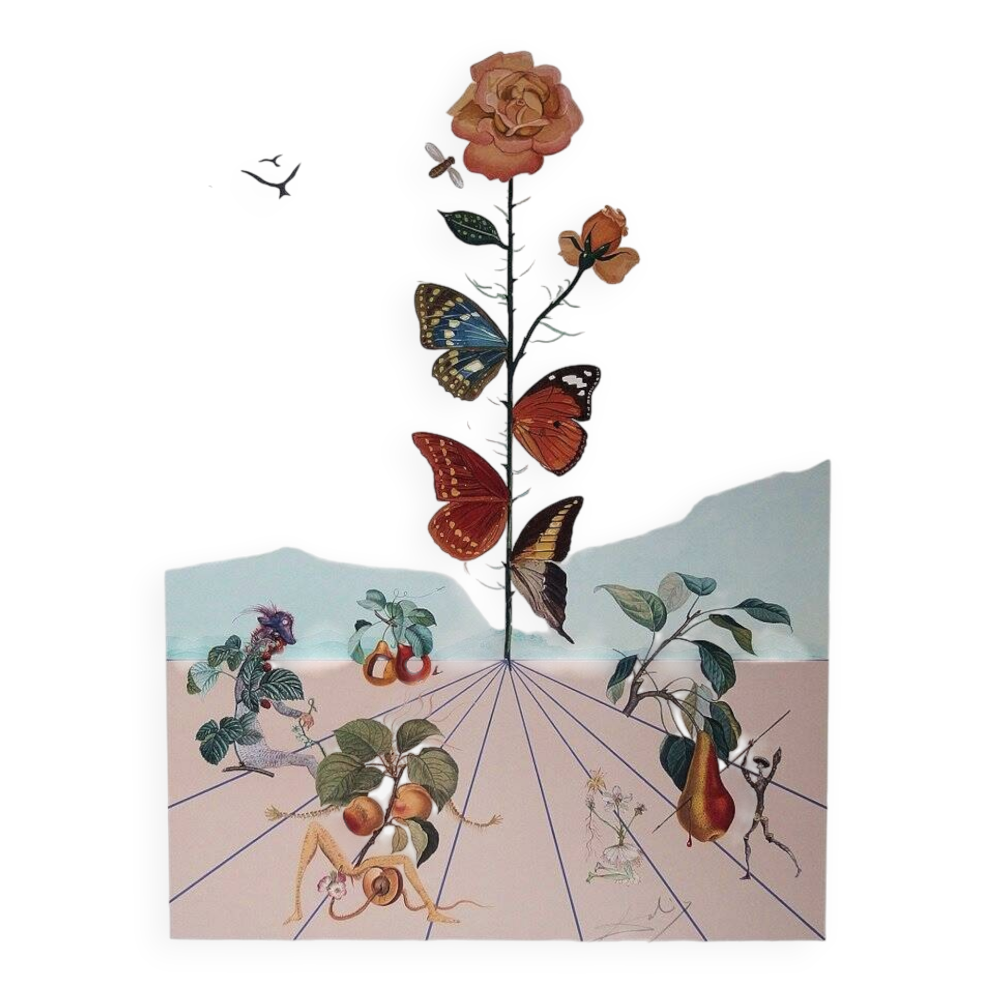 Salvador Dali : Flordali II, La rose papillon - Lithographie originale signée