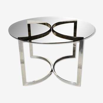 Table à diner ronde 120 cm verre et acier chromé 70