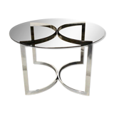 Table à diner ronde 120 cm verre et acier chromé 70