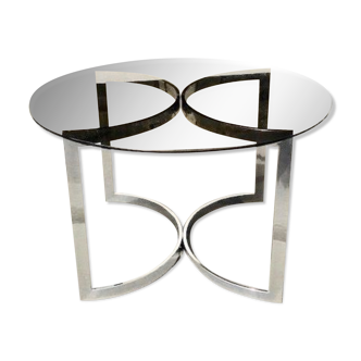 Table à diner ronde 120 cm verre et acier chromé 70