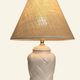 White ceramic lamp base from Manises, intertwined geometric relief.