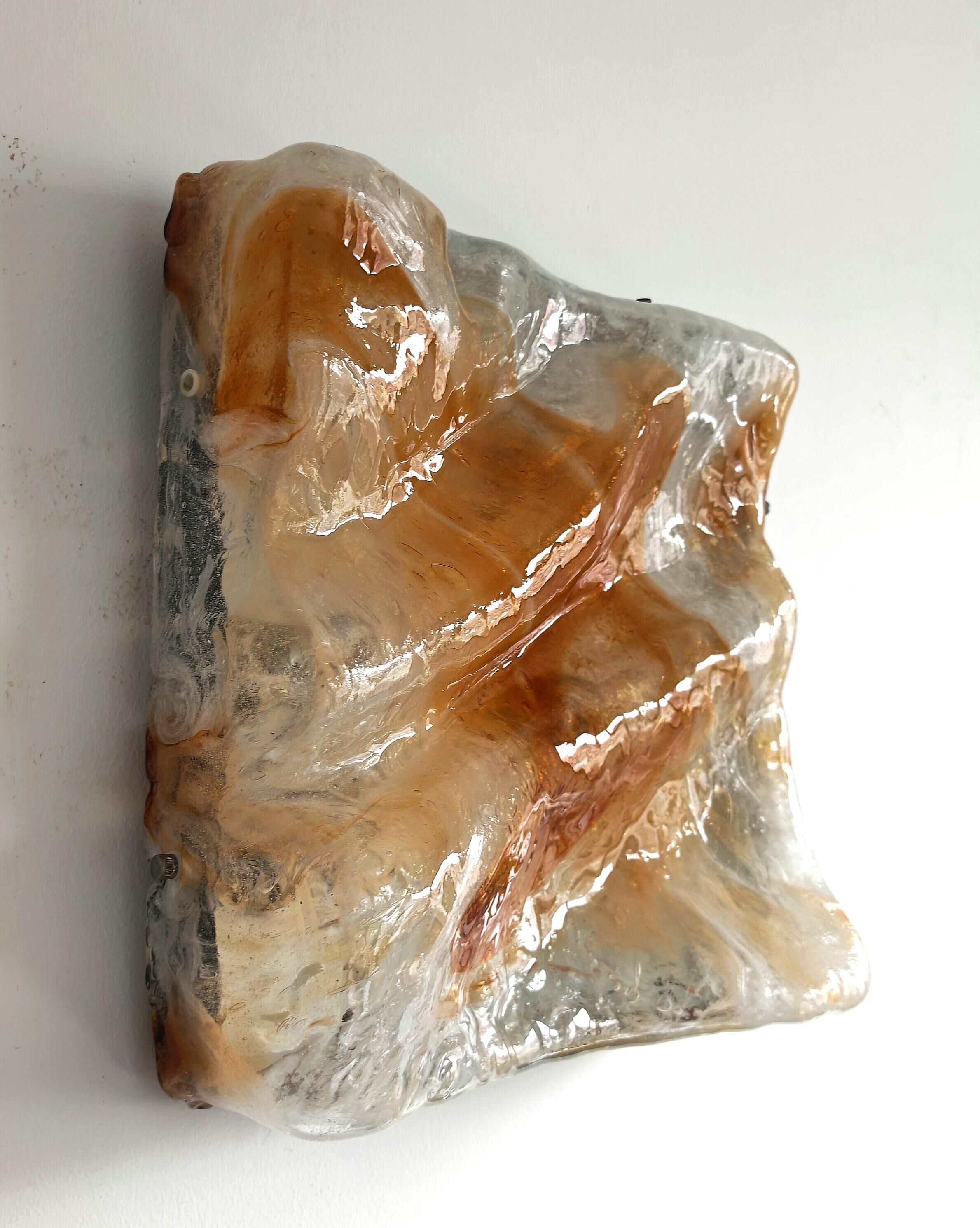'Wave' ceiling light in amber glass by Mazzega from the 1970s.