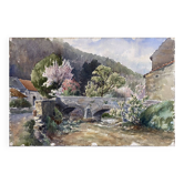 Watercolor painting maurice thevenin (1895-1967) val suzon (21) le pont