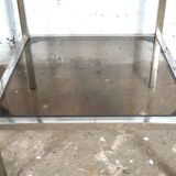 Pair of vintage side tables, chrome and smoked glass 1970