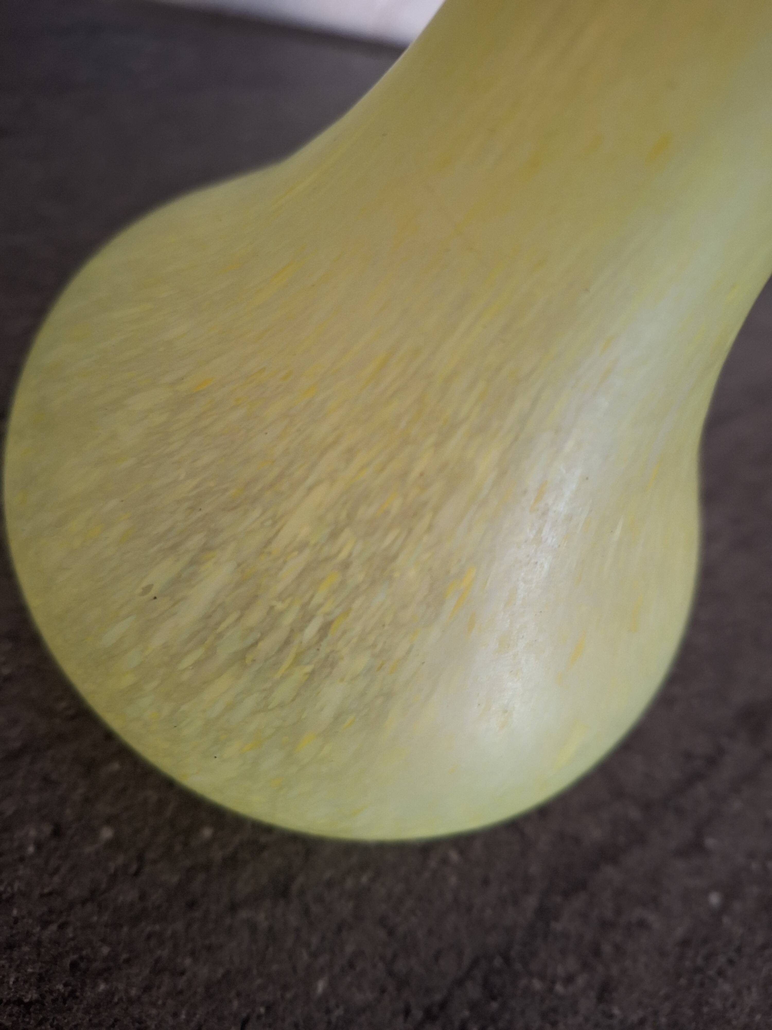 Yellow glass paste vase with navy blue handles