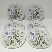 Six flat plates Alcée model porcelain Bernardaud Limoges floral decoration