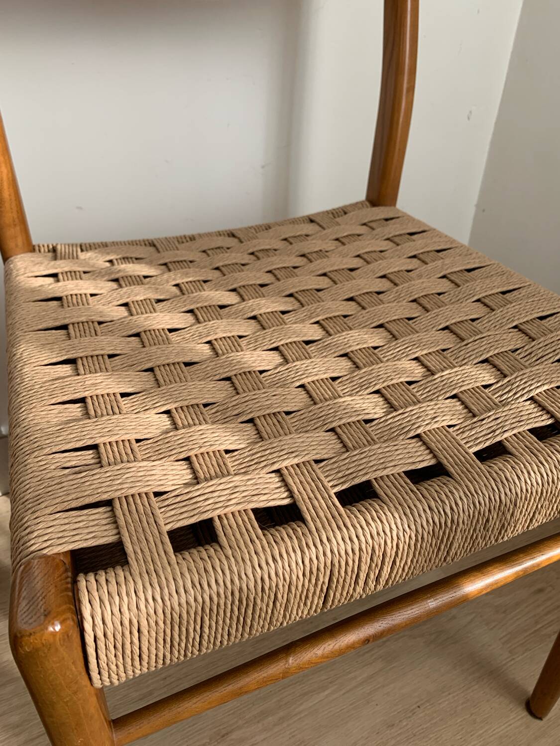 Pair of Scandinavian teak and rope chairs