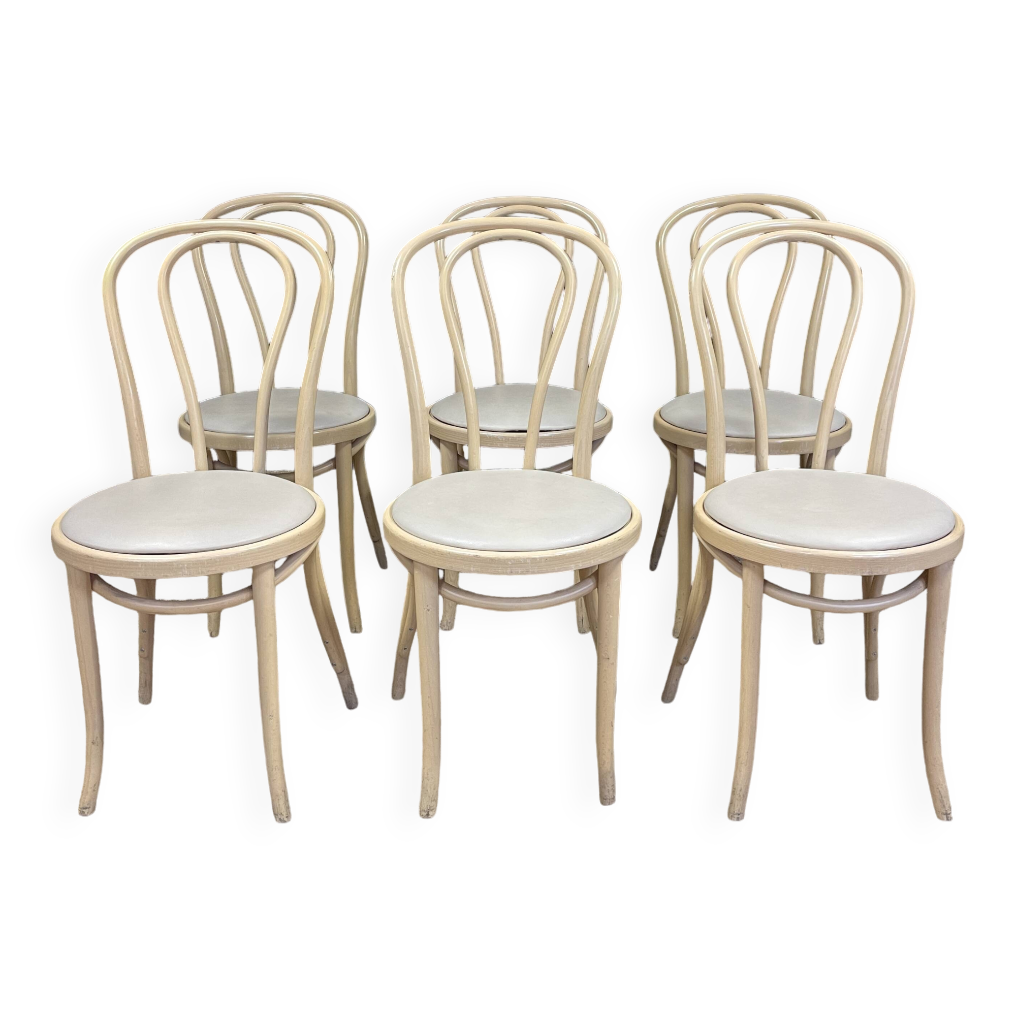 Set of 6 Thonet type bistro chairs light curved wood & Skaï GO IN Germany