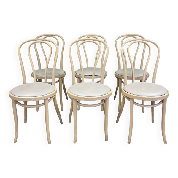 Ensemble de 6 chaises bistrot type Thonet bois courbé clair & Skaï GO IN Allemagne