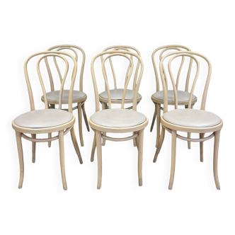 Ensemble de 6 chaises bistrot type Thonet bois courbé clair & Skaï GO IN Allemagne