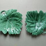 Set of 2 leaf-shaped bowls, Sarreguemines France
