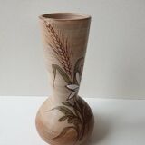 Ceramic vase with flower and wheat ears signed Fonck and Matéo (Vallauris) 1970s