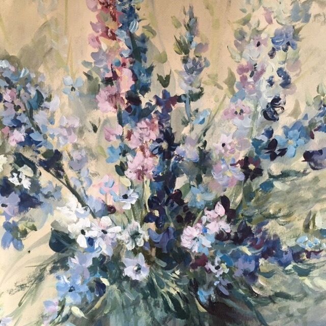 Painting bouquet of flowers and fruits