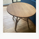 Round coffee table, in rattan and wood