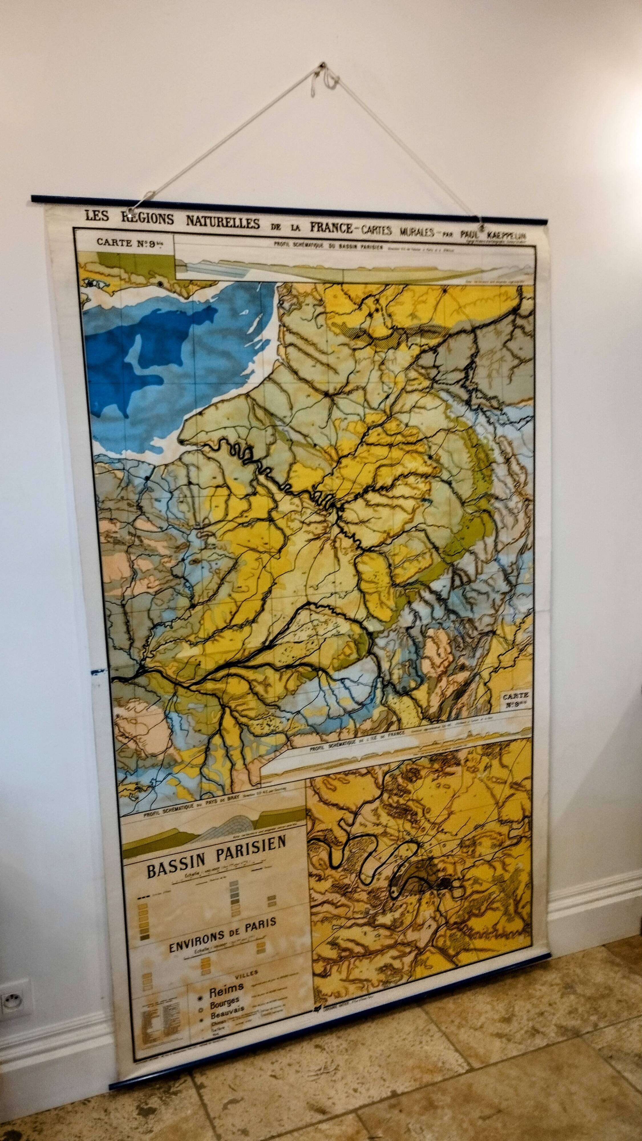 Carte scolaire 1940 "bassin parisien" 120x200 cm