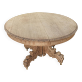 Table with central leg in solid oak, natural wood, carved base
