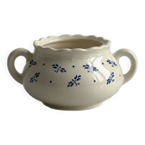 Pot - sugar bowl with two handles in decorative ceramic with blue floral motifs.