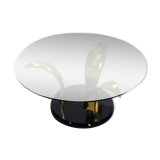 Vintage Glamour Hollywood Regency Glass & Brass Palm Leaf Cocktail Coffee Table, 1970s