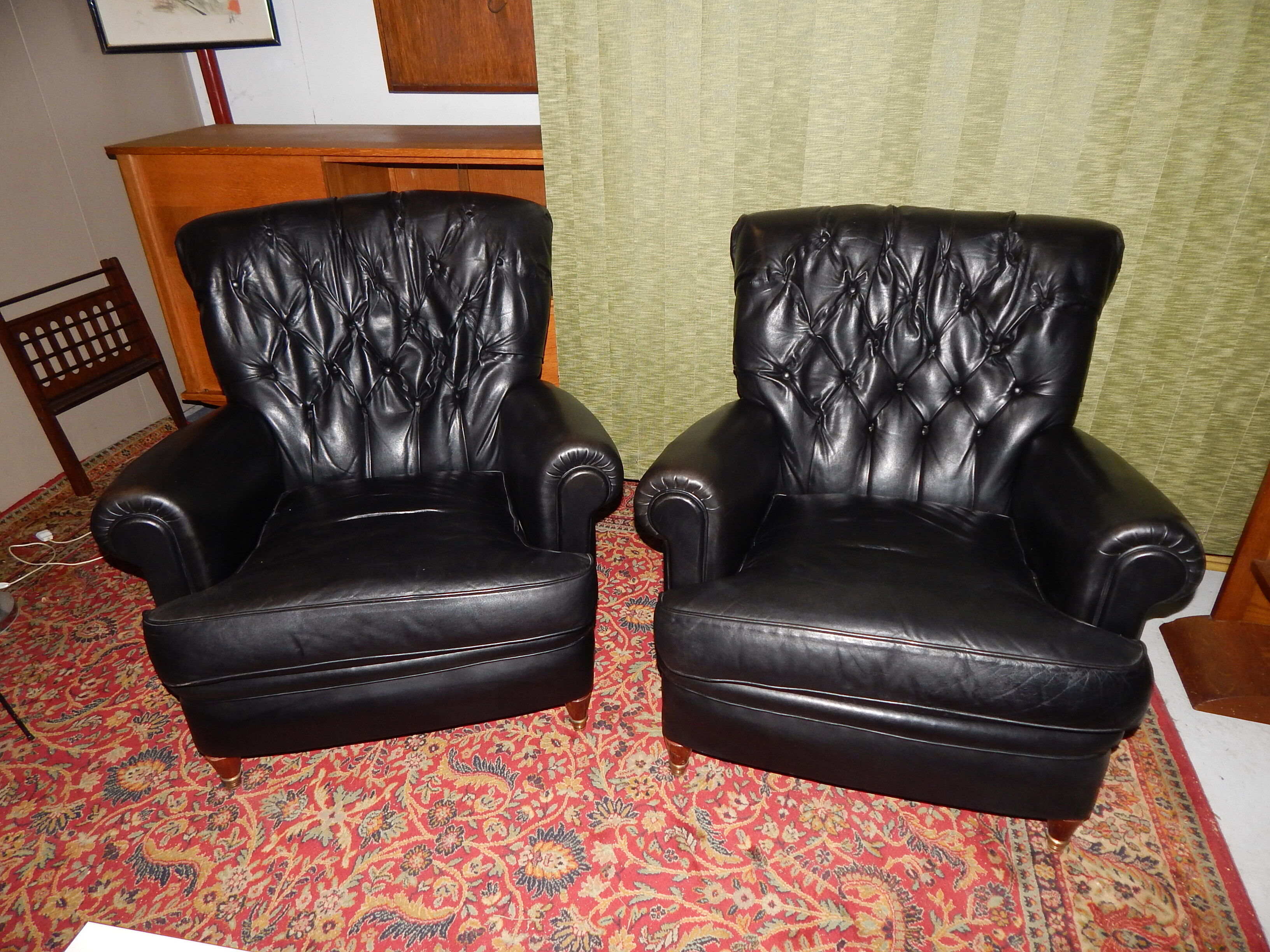 Pair Old black leather chair