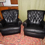 Pair Old black leather chair
