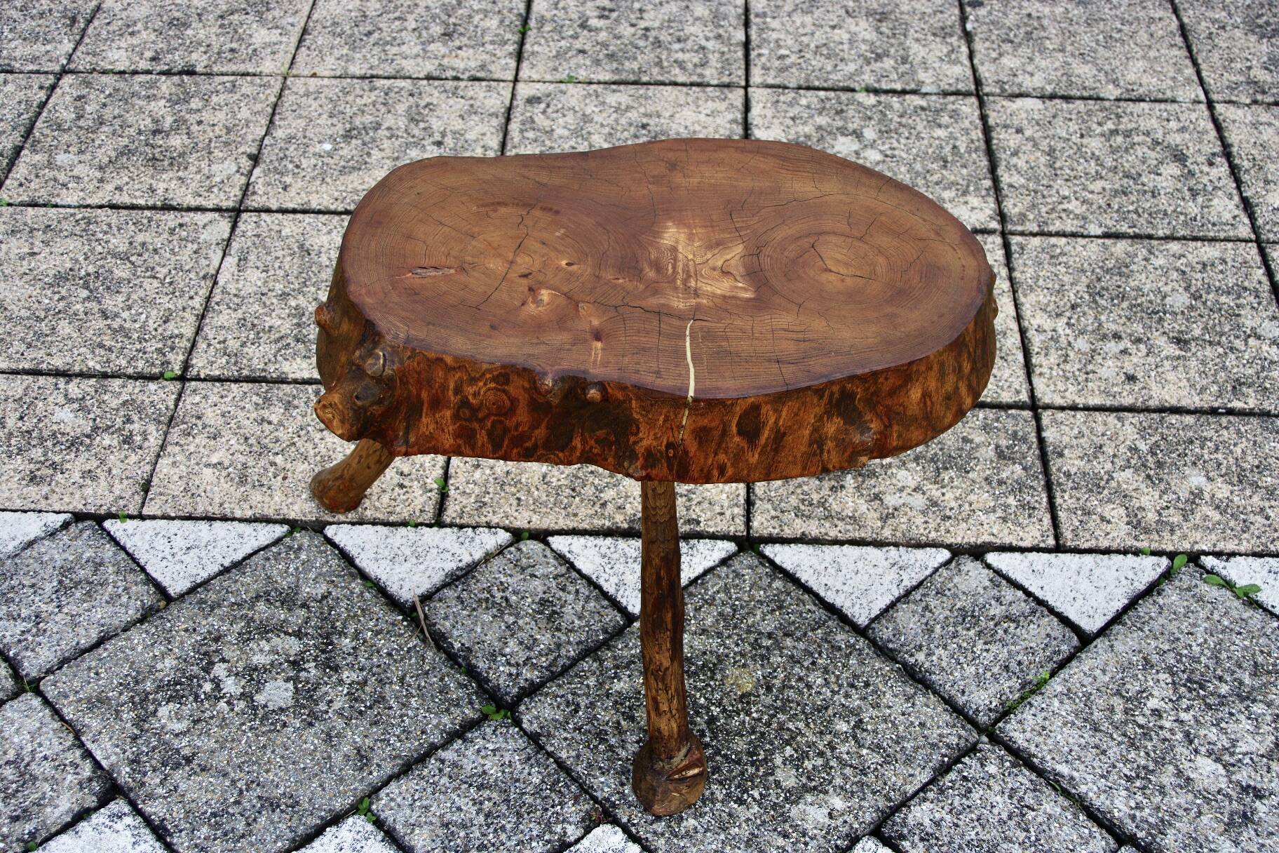 Vintage brutalist side table in solid wood 1960