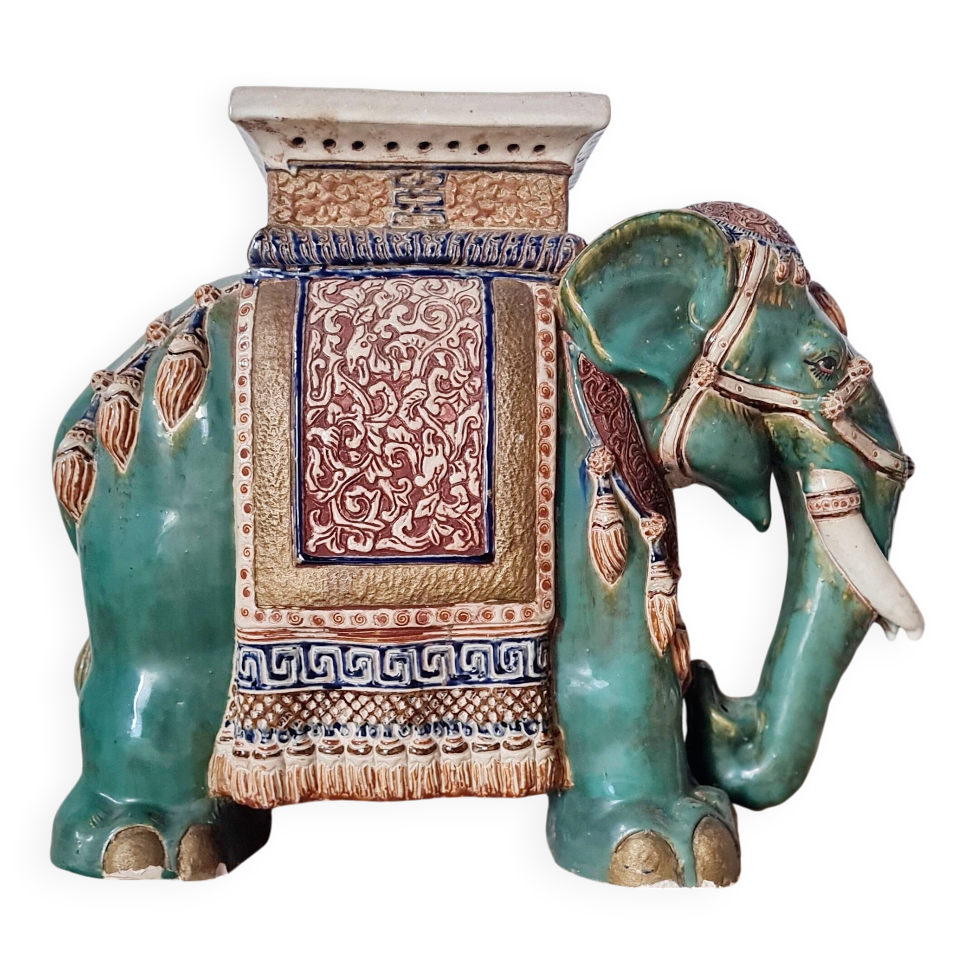 Plant stand - Vintage elephant stool in glazed ceramic