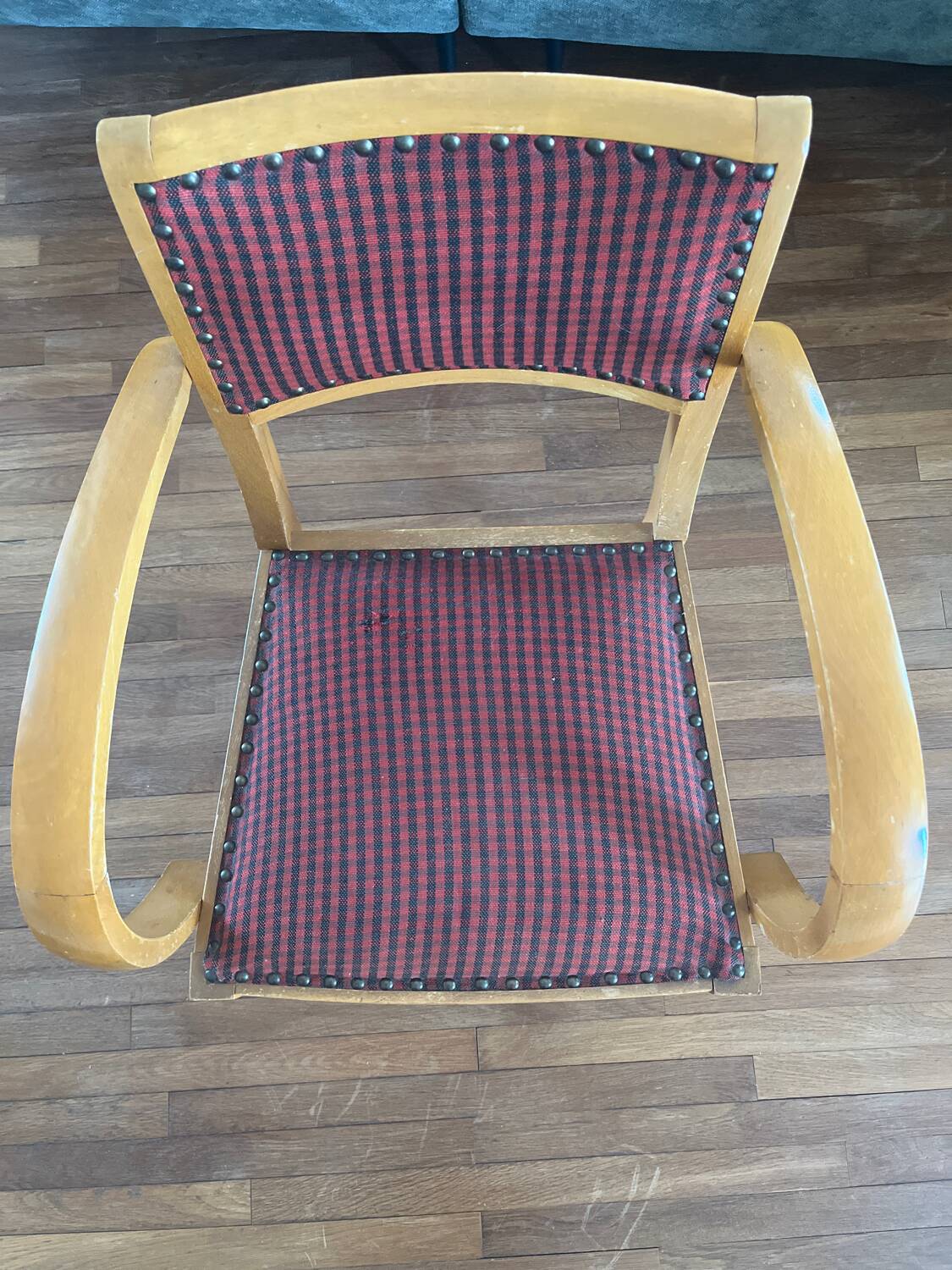 70s armchair chair in Vichy fabric
