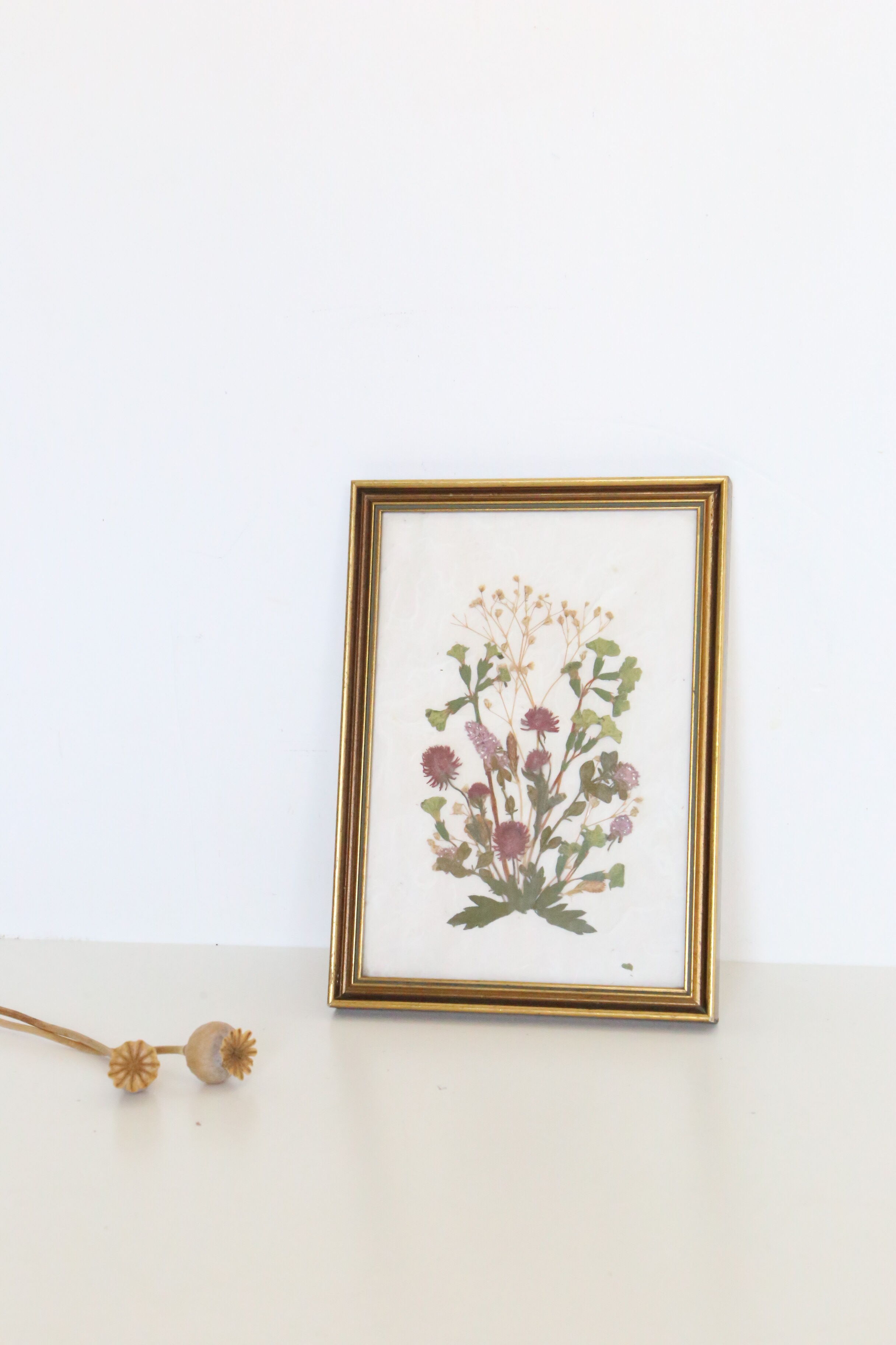 Table of dried flowers on beige, vintage, handicrafts