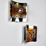 Pair of orange Murano Mazzega wall sconces, Italy, 1970s