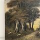 Old oil painting on canvas of a forest landscape.