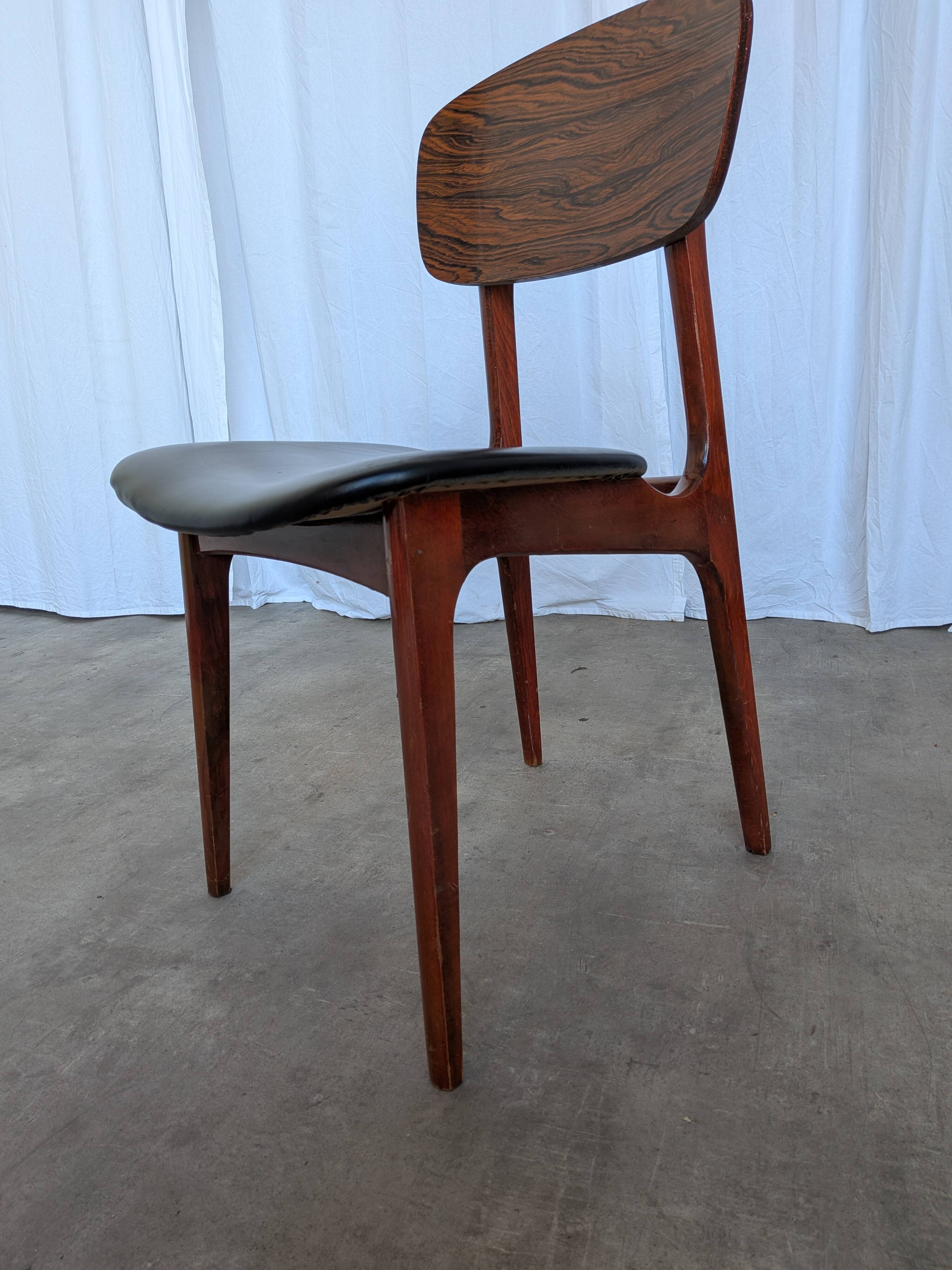 Vintage Mid-Century Wooden Dining Chair with Black Leather Seat