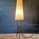Mid-century tripod floor lamp, cord shade, 1950s-60s.