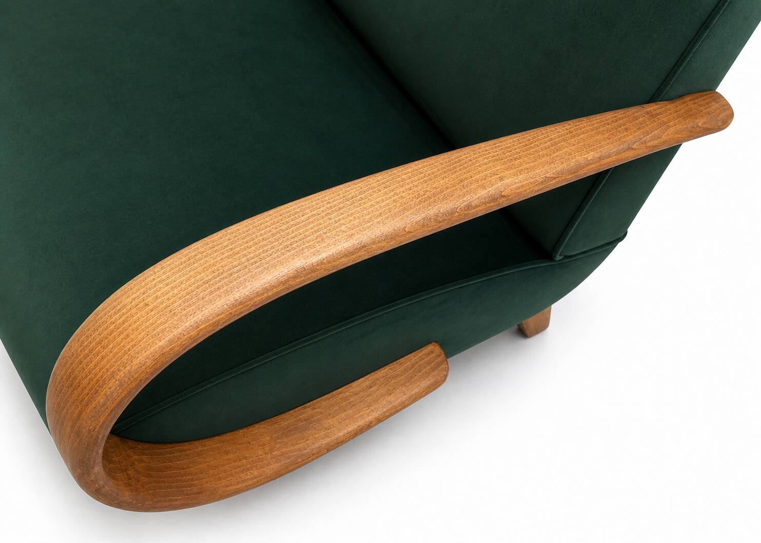 Fauteuil en bois courbé Jindrich Halabala de 1930 en velours vert émeraude