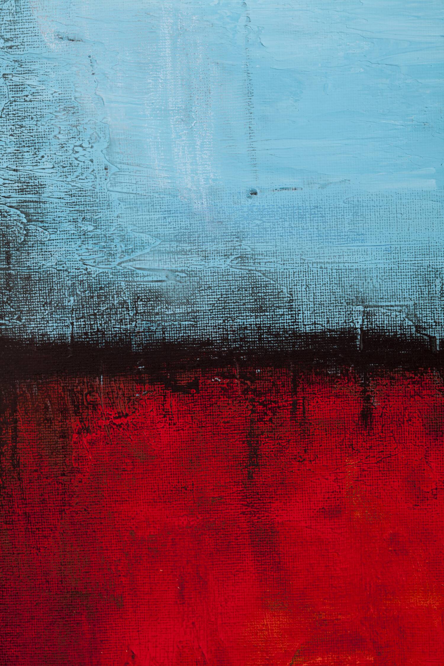 Blue and Red original minimalist abstract modern painting, stretched canvas