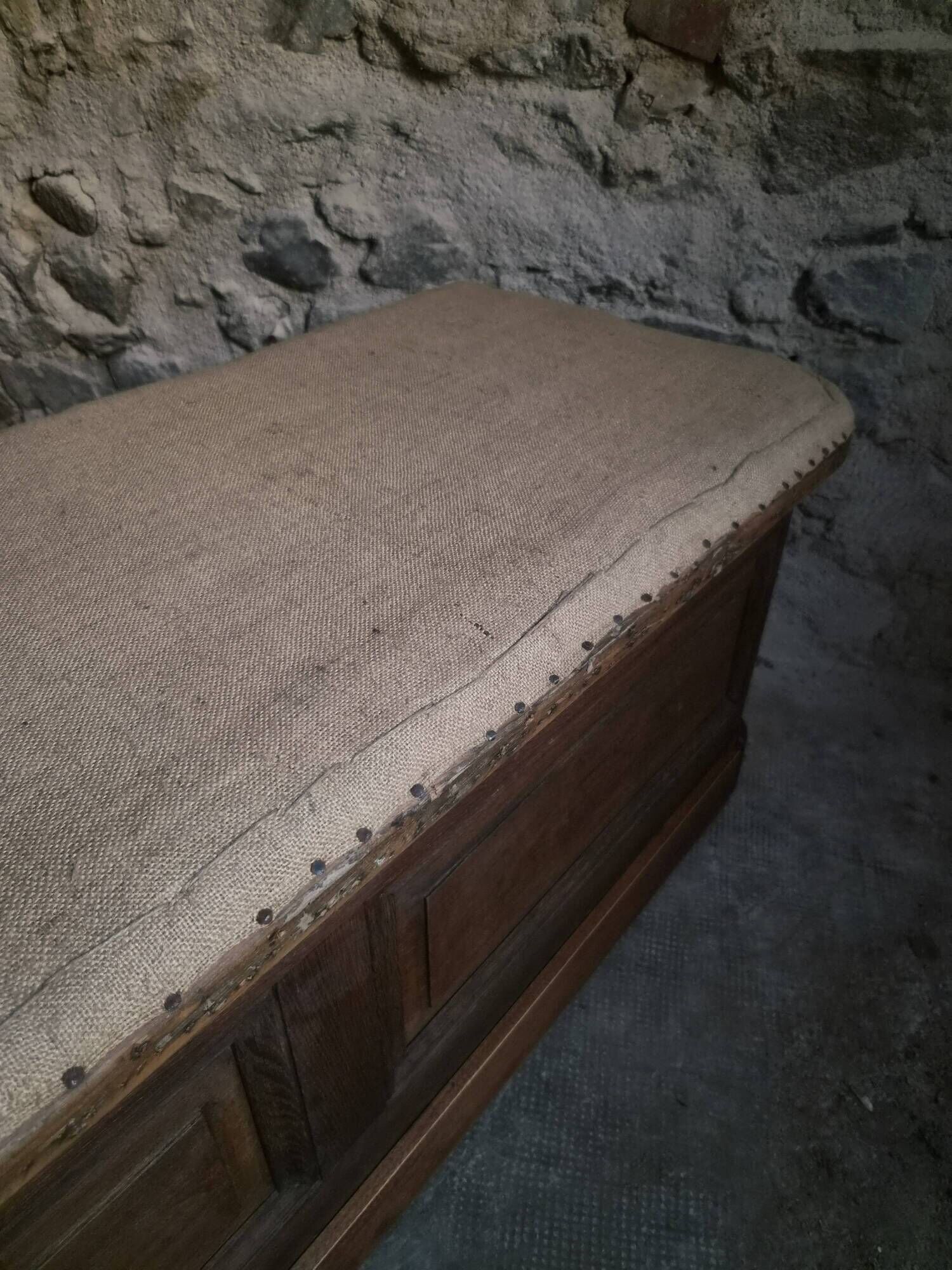 Antique French oak storage bench / blanket box, 1800–1850