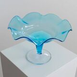Blue Murano Glass Footed Dessert Bowl, Italy 1980s - Vintage Verre-et-Cristal Art