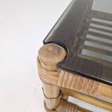 Italian bamboo coffee table with smoked glass, 1970s