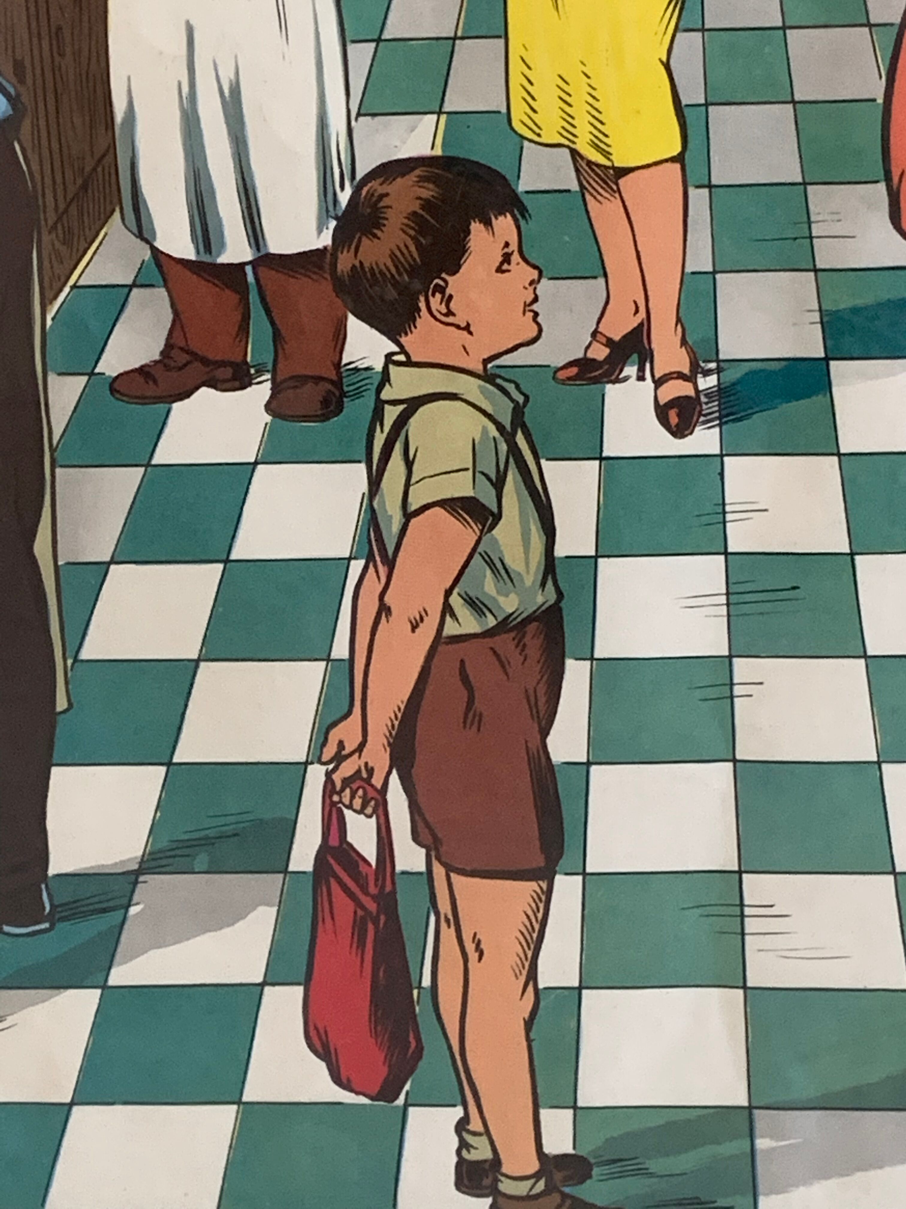 School poster 1960 framed double-sided n14bis The butcher charcutier- n 15 The garage