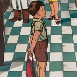 School poster 1960 framed double-sided n14bis The butcher charcutier- n 15 The garage