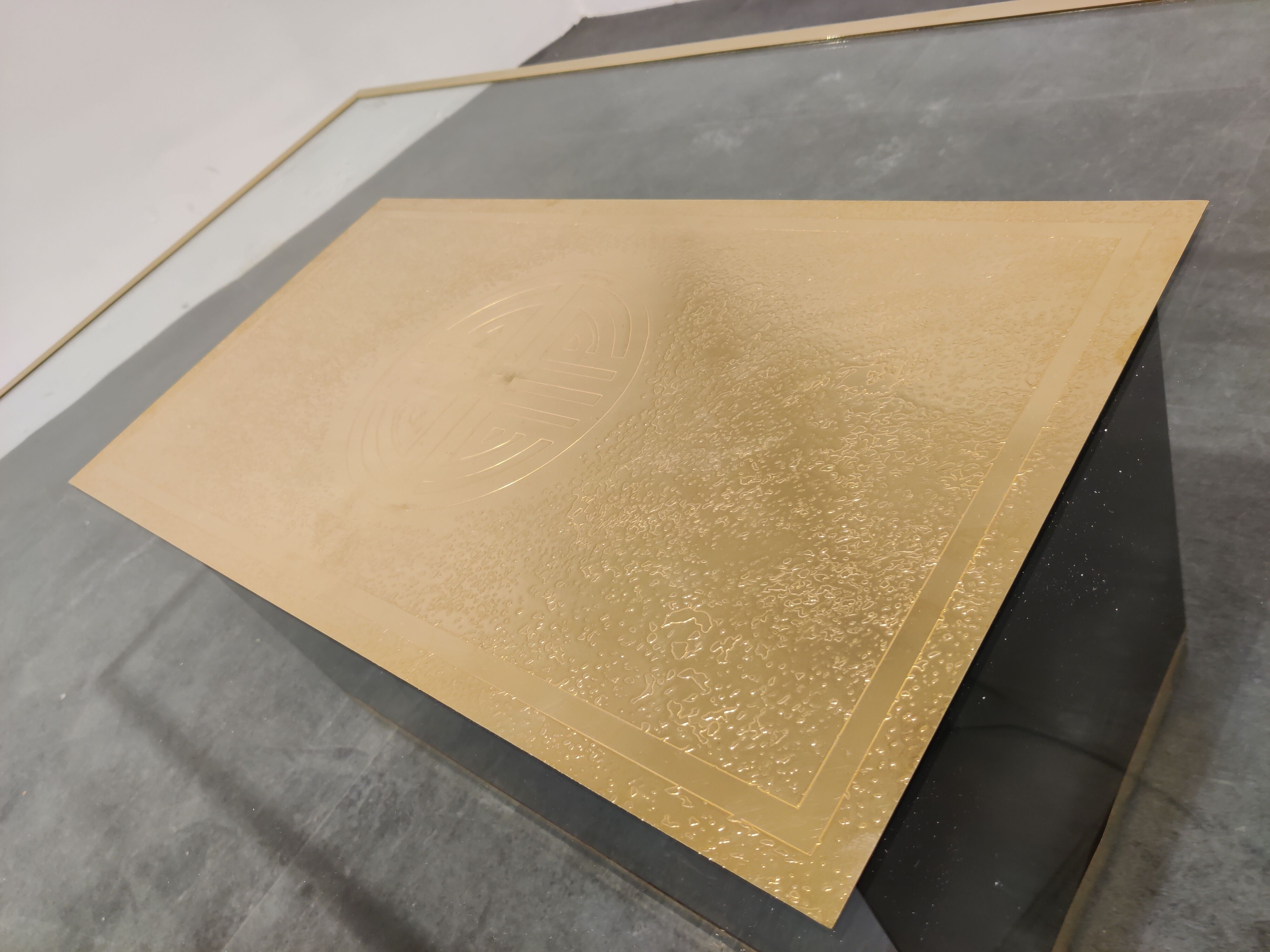Vintage etched brass coffee table by Ricco D, 1970s