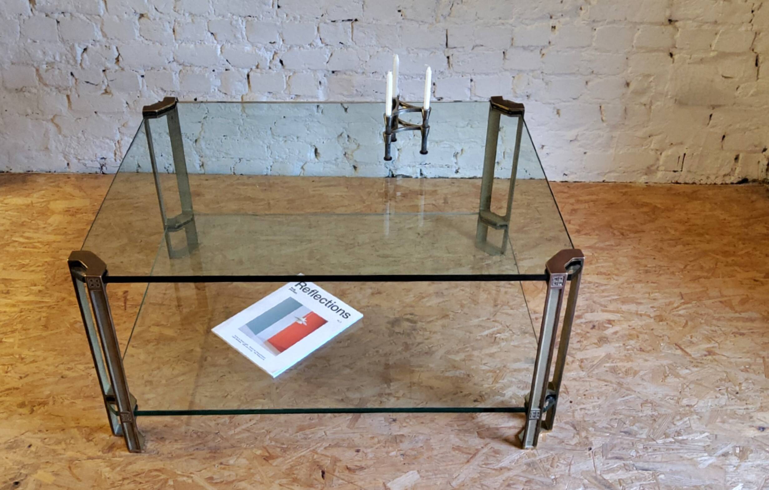 Glass and brass coffee table by Peter Ghyczy, Netherlands 1970s