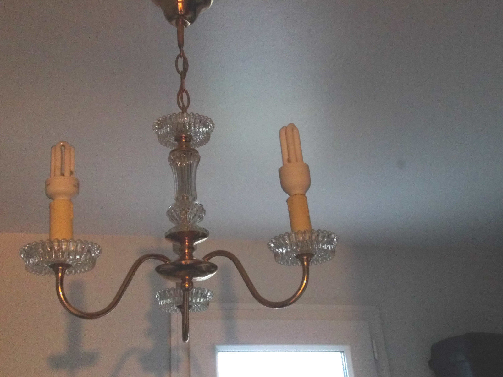 Brass and glass chandelier