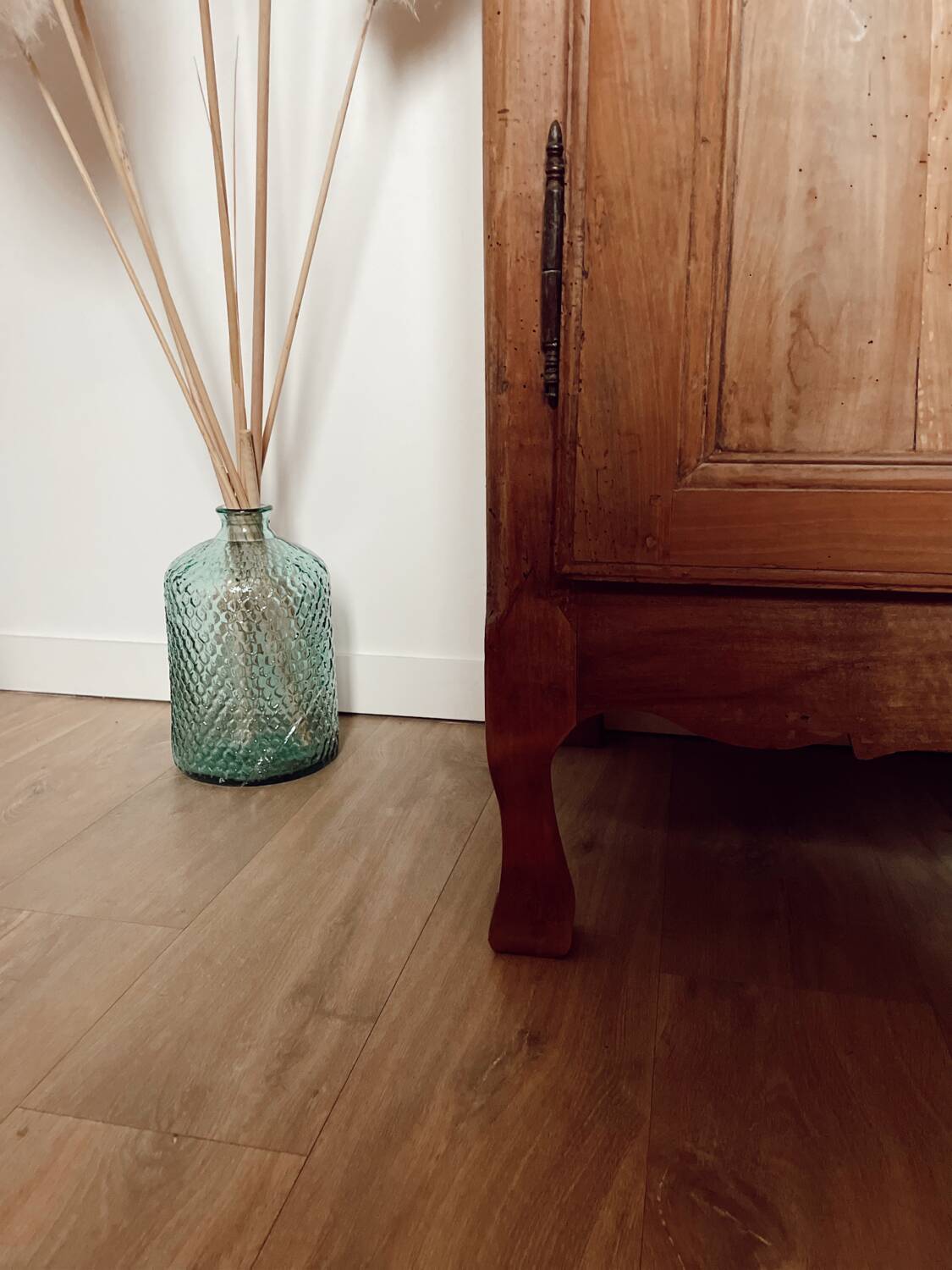 Vintage raw wood cabinet with patina