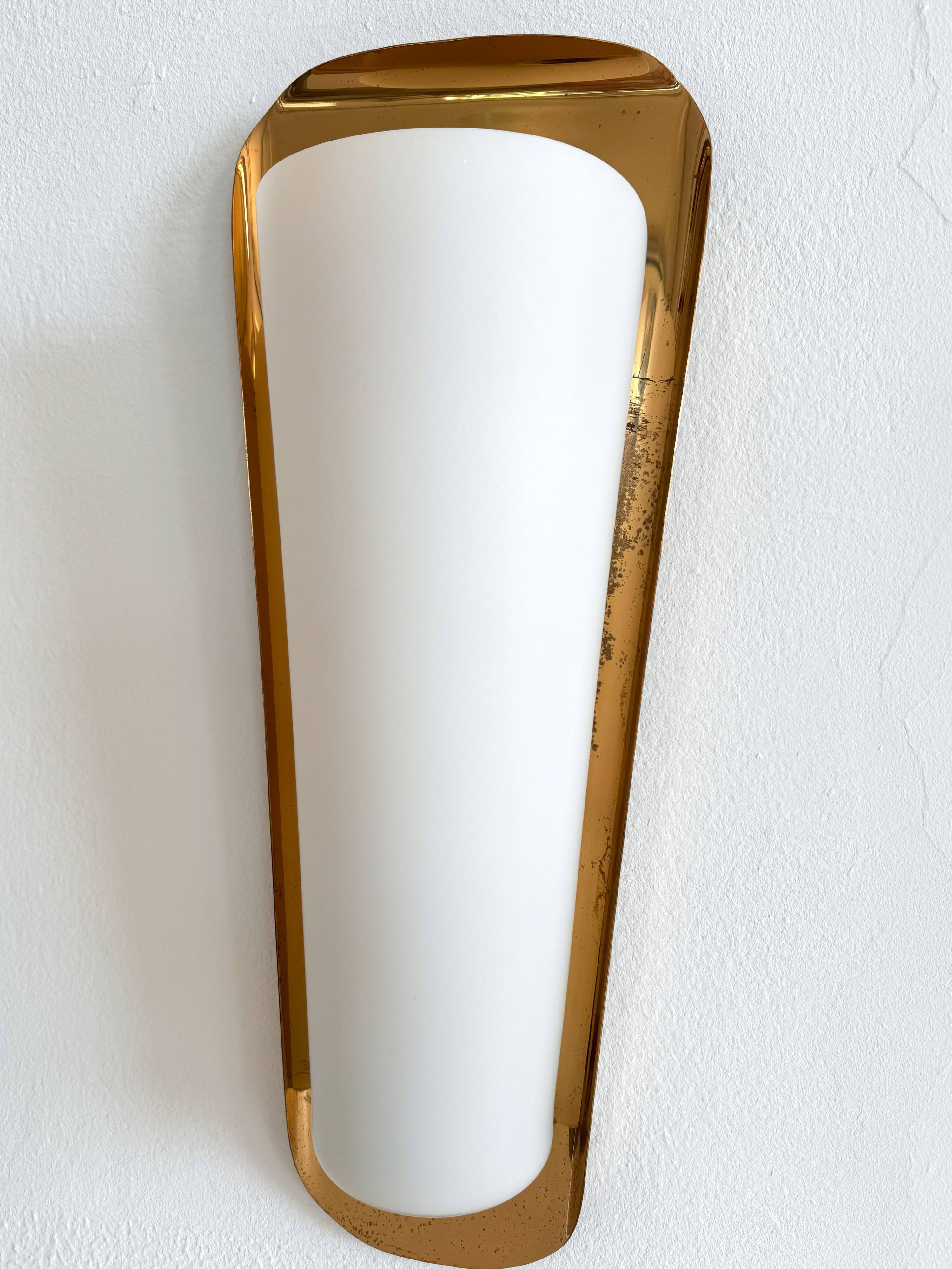 Art Deco Wall Sconces by Vereinigte Werkstätten, Brass & Opaline, 1950