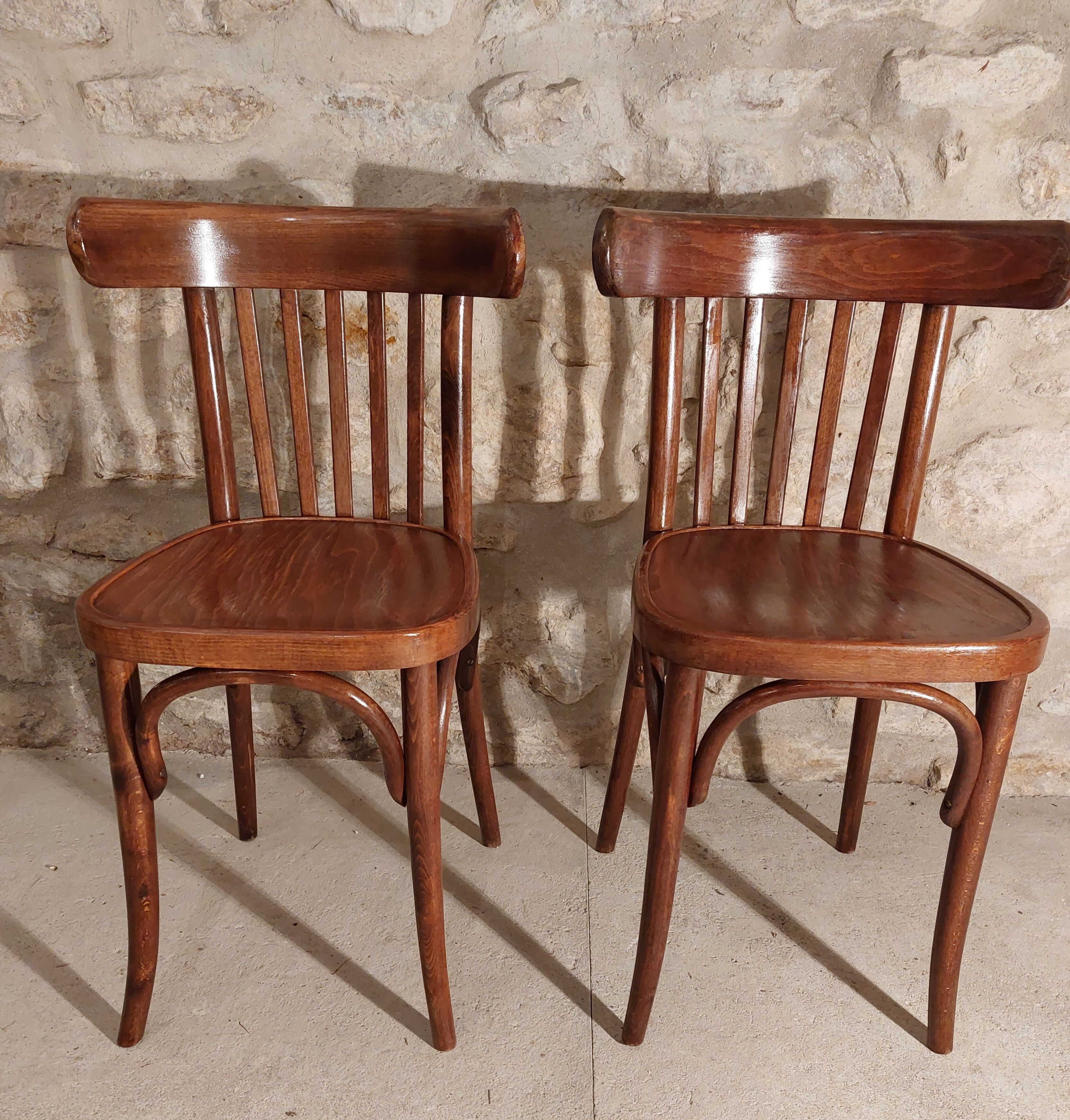 Pair of bistro chairs 5 bars Czechoslovakia 1950