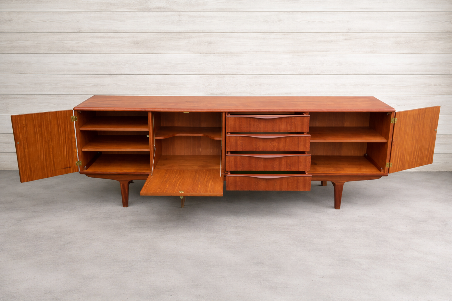 Low teak buffet, vintage Scandinavian style.