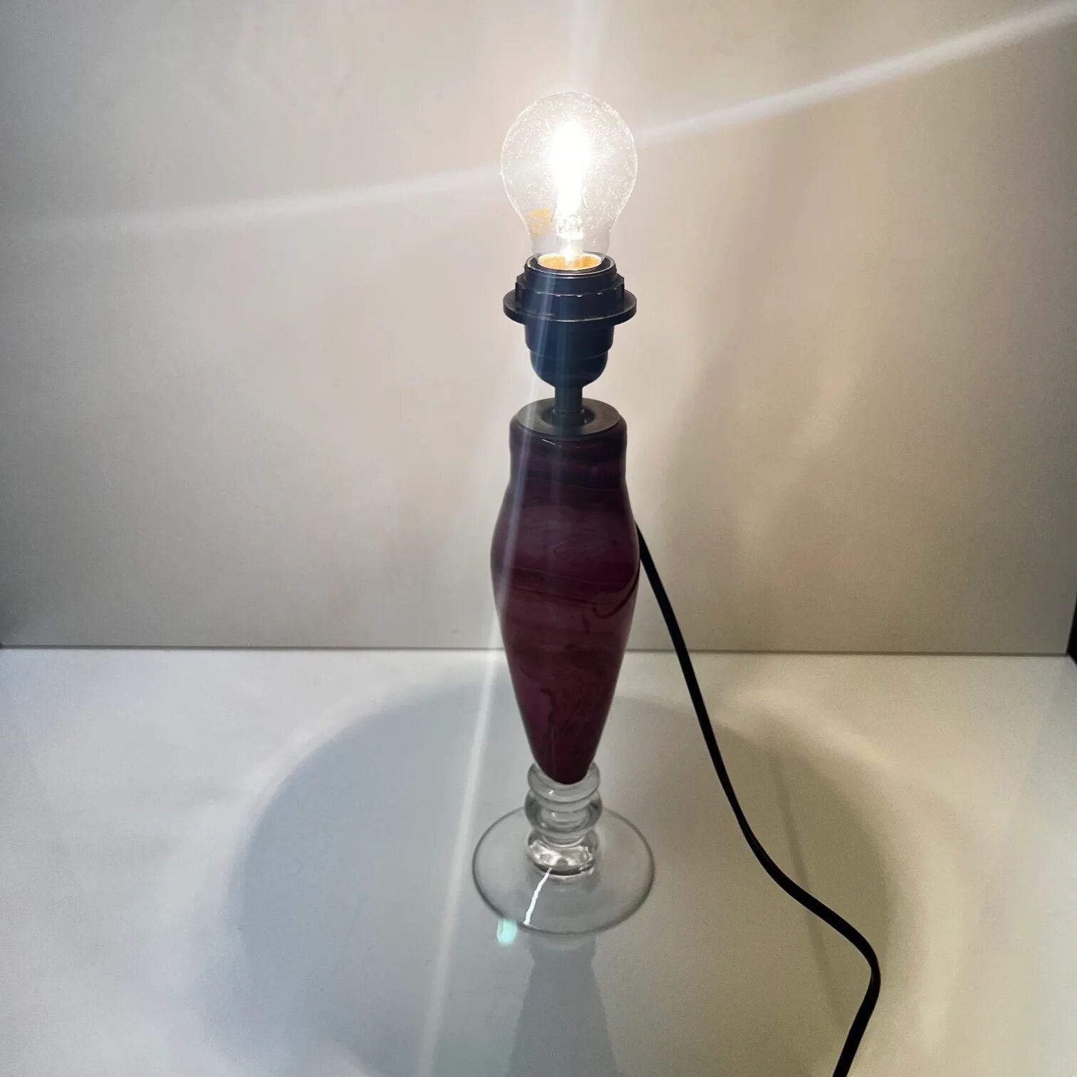 Marbled pink glass lamp base by René Courson (1980/90)
