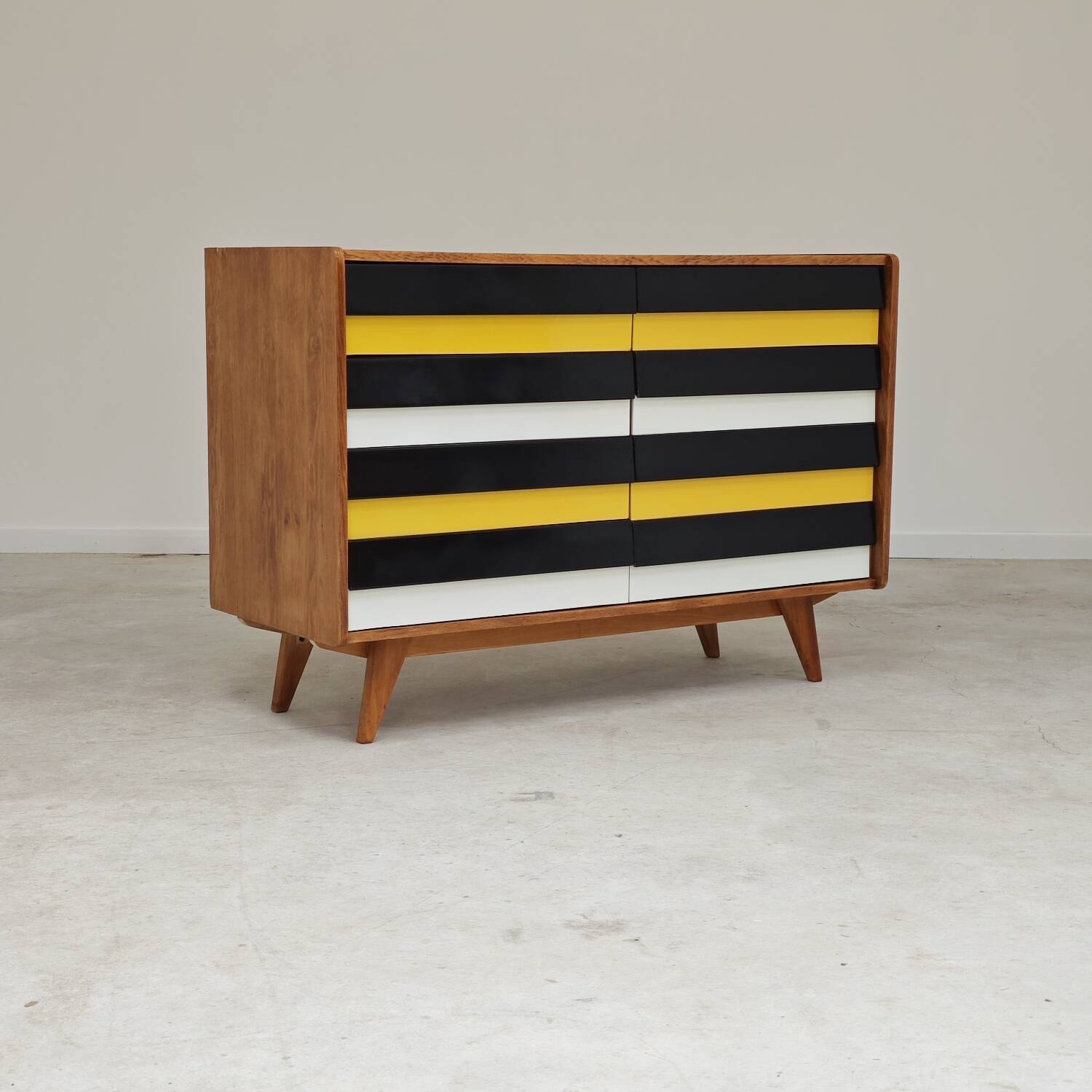 U453 yellow 8-drawer wooden sideboard by Jiri Jiroutek for Interier Praha 1960